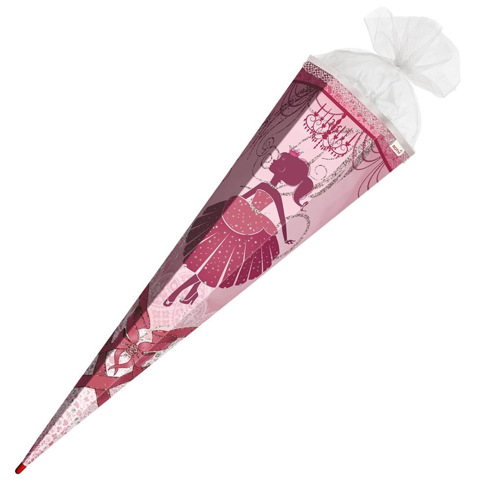 Roth Schultüte Ballerina, 85cm, eckig, Rot(h)-Spitze, Tüllverschluss, Glitter, Glitzerborte