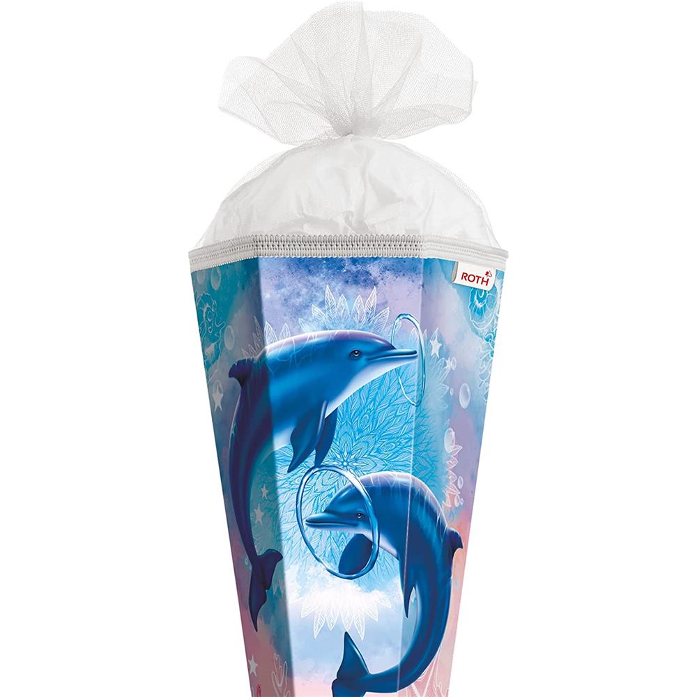 Roth Extra große XXL Schultüte Delfine, 100cm, eckig, Rot(h)-Spitze, Tüllverschluss