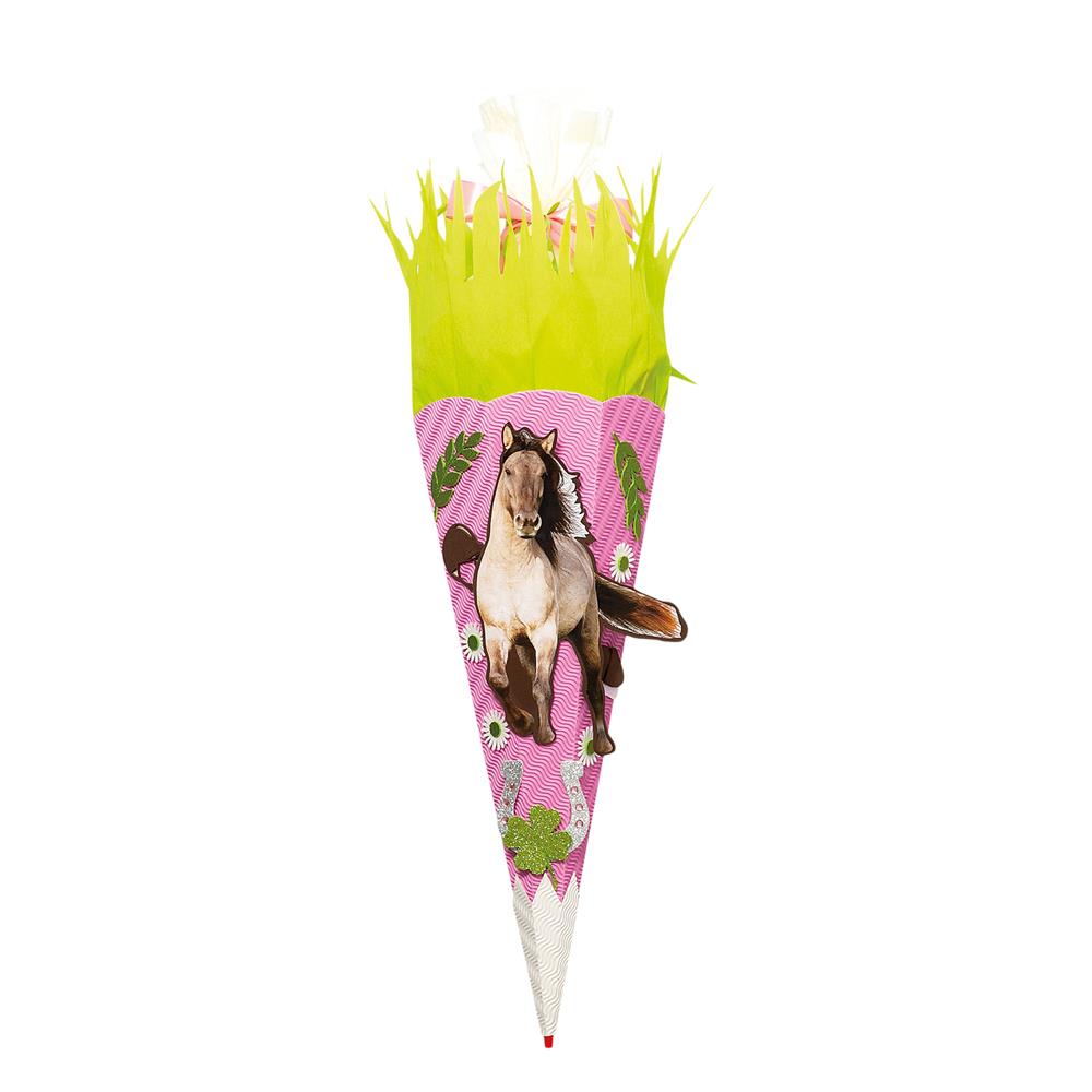 Roth Schultüte-Bastelset, Pferdeträume, 68cm, eckig, Rot(h)-Spitze, Kreppverschluss