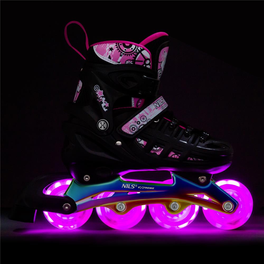 NILS EXTREME NH10905 4in1 LED Inliner Schlittschuhe Rollschuhe Gr. 31-34, Pink-Rainbow, verstellbar
