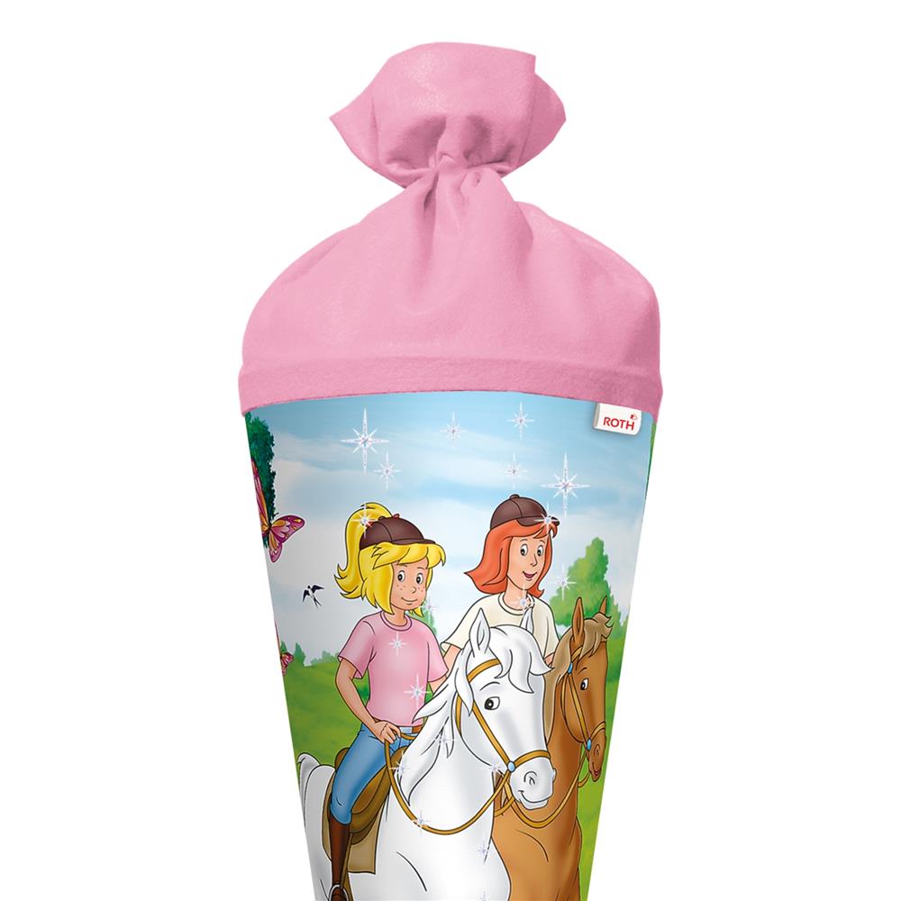 Roth Schultüte Bibi und Tina - Pferdefreunde, 70cm, rund, Rot(h)-Spitze, Filzverschluss, Glitter