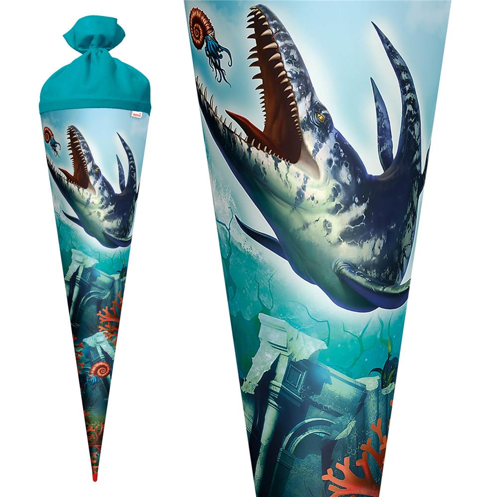 Roth Schultüte Dino Mosasaurus, 70cm, rund, Rot(h)-Spitze, Filzverschluss