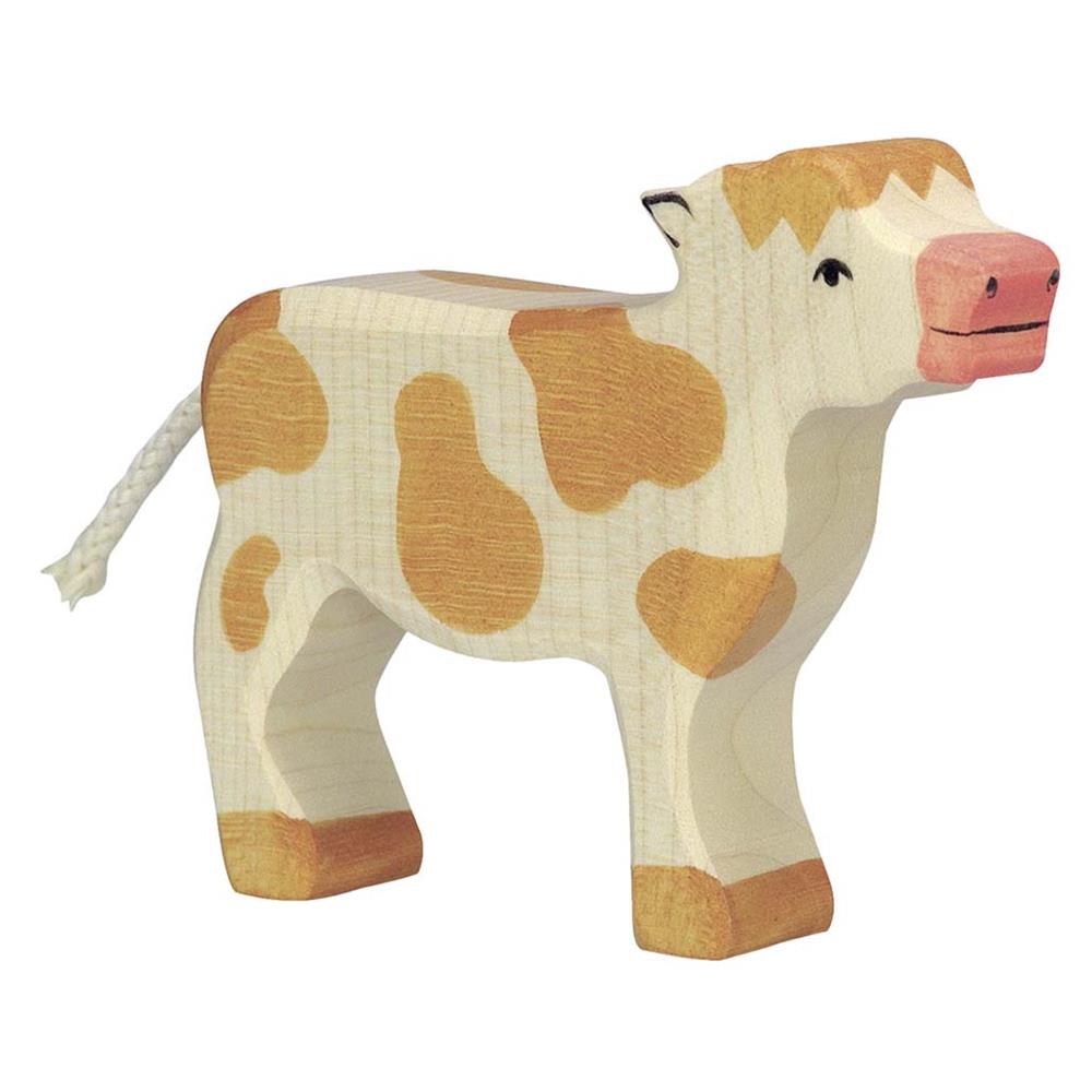 Holztiger Holzfigur - Kalb, stehend, braun, Holzspielzeug, ab 3 Jahren