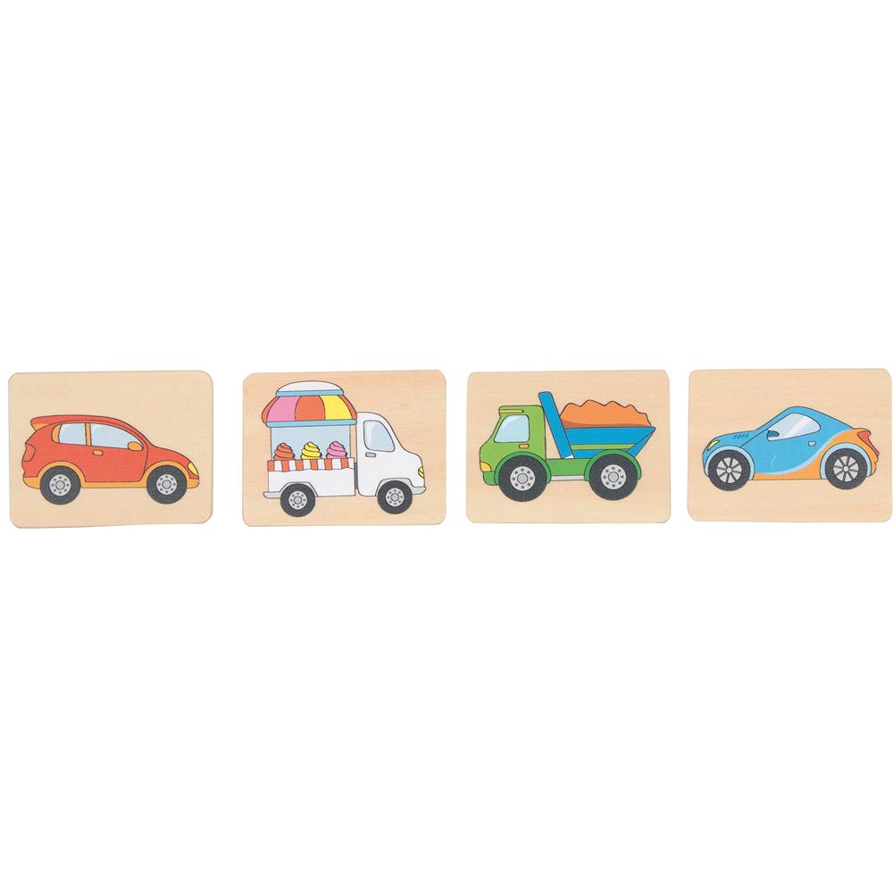 goki Memo Fahrzeuge – Holzspielzeug 32-teilig, für Kinder ab 3 Jahren