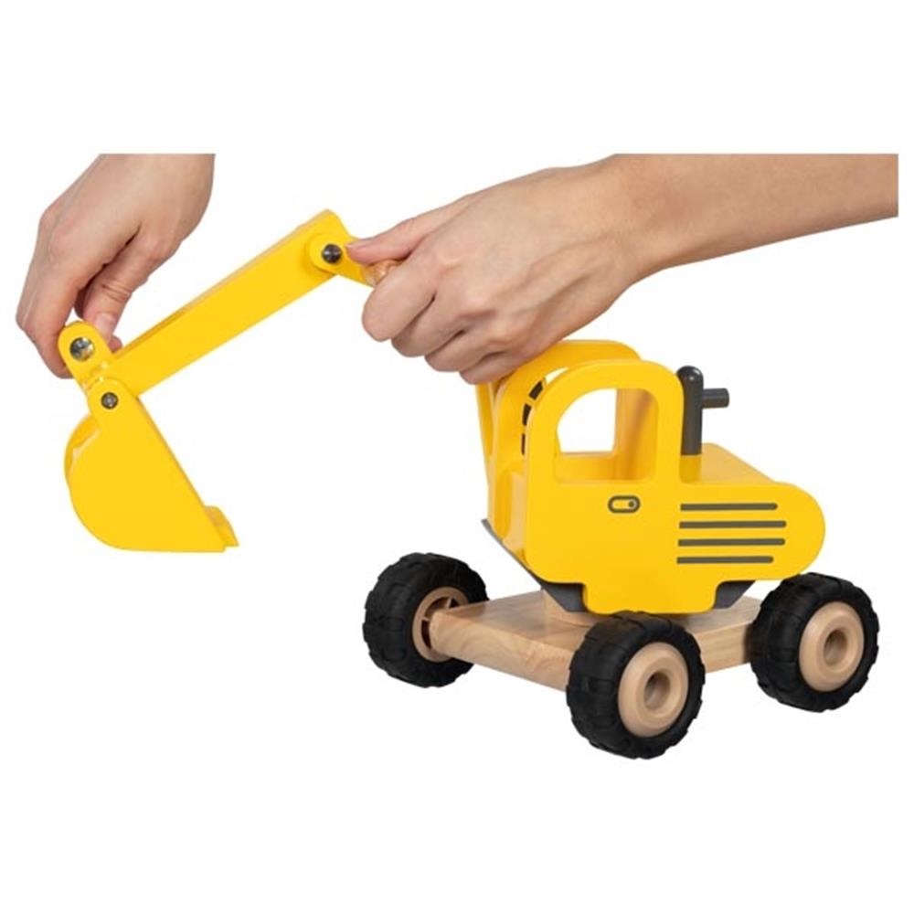 Goki Baufahrzeug aus Holz - Bagger mit beweglicher Schaufel