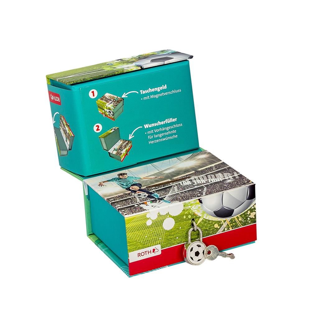 Roth Spardose Fußballstar, mit 2 getrennten Boxen, mit Magnet und Vorhängeschloss