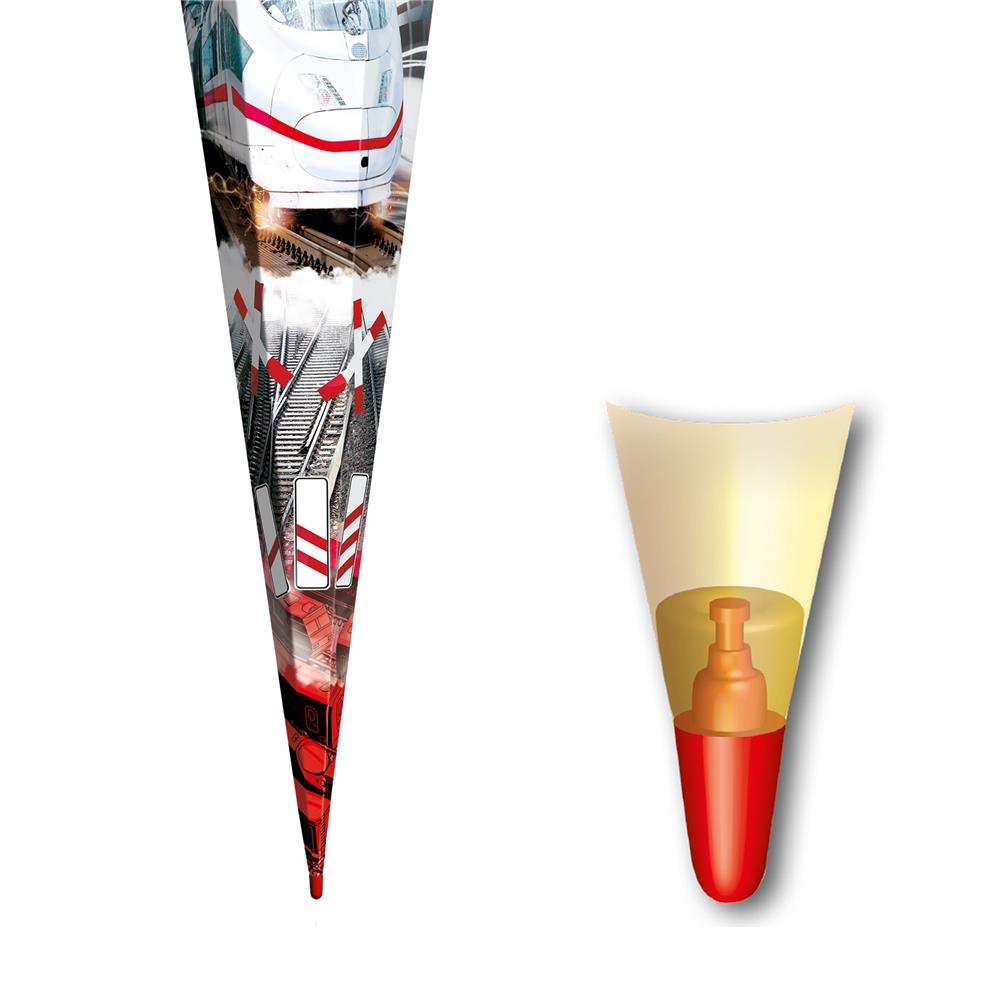 Roth Schultüte Schnellzug, 85cm, eckig, Rot(h)-Spitze, Tüllverschluss, Folieneffekt