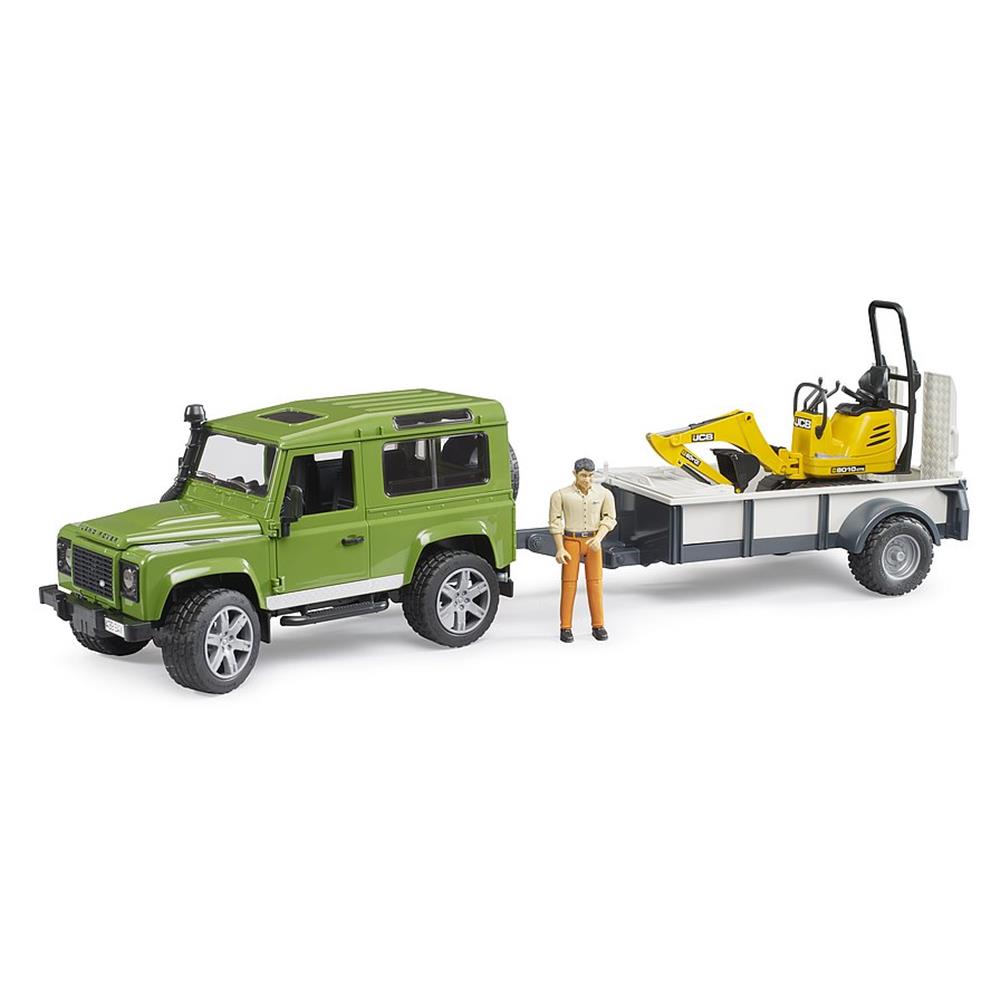 Bruder 02593 - Land Rover Defender, JCB Mikrobagger 8010 CTS und Bauarbeiter