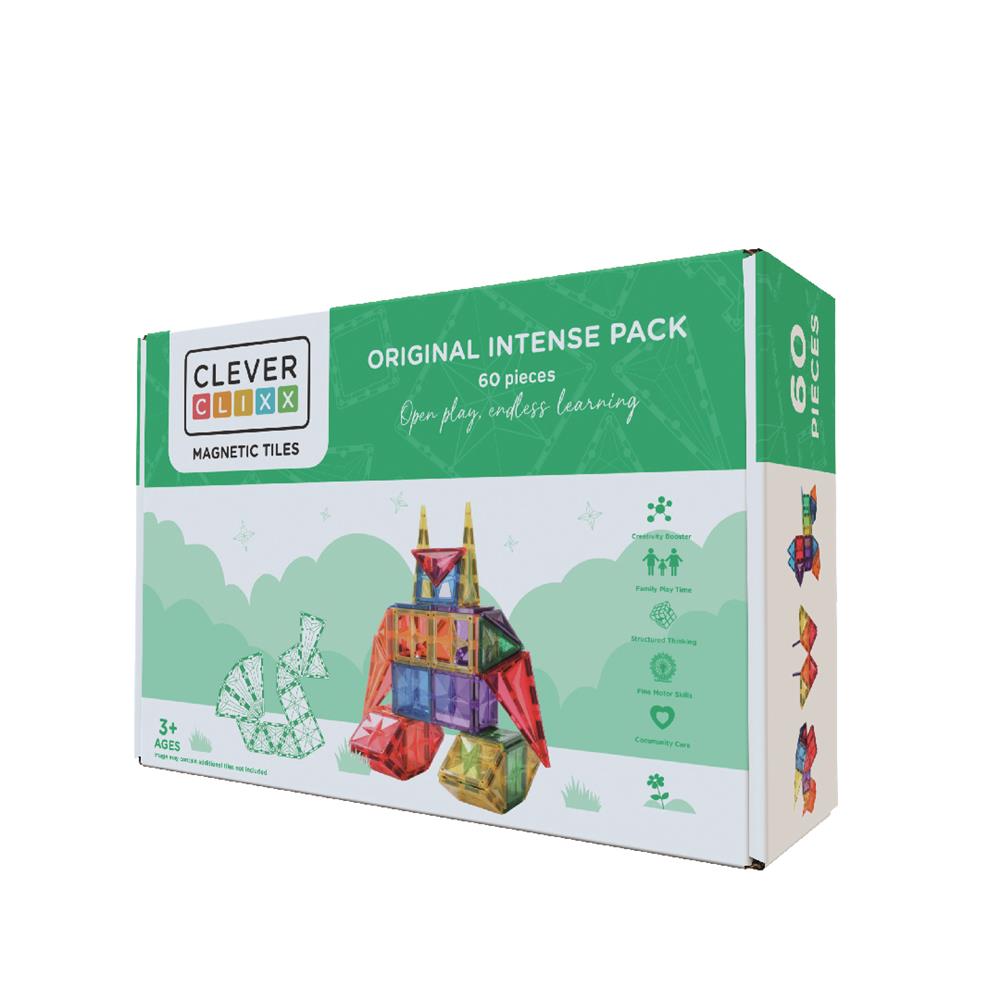 Cleverclixx Original-Bausatz in Knallfarben 60 Teile, langlebiges Magnetspielzeug, Magnetfliesen