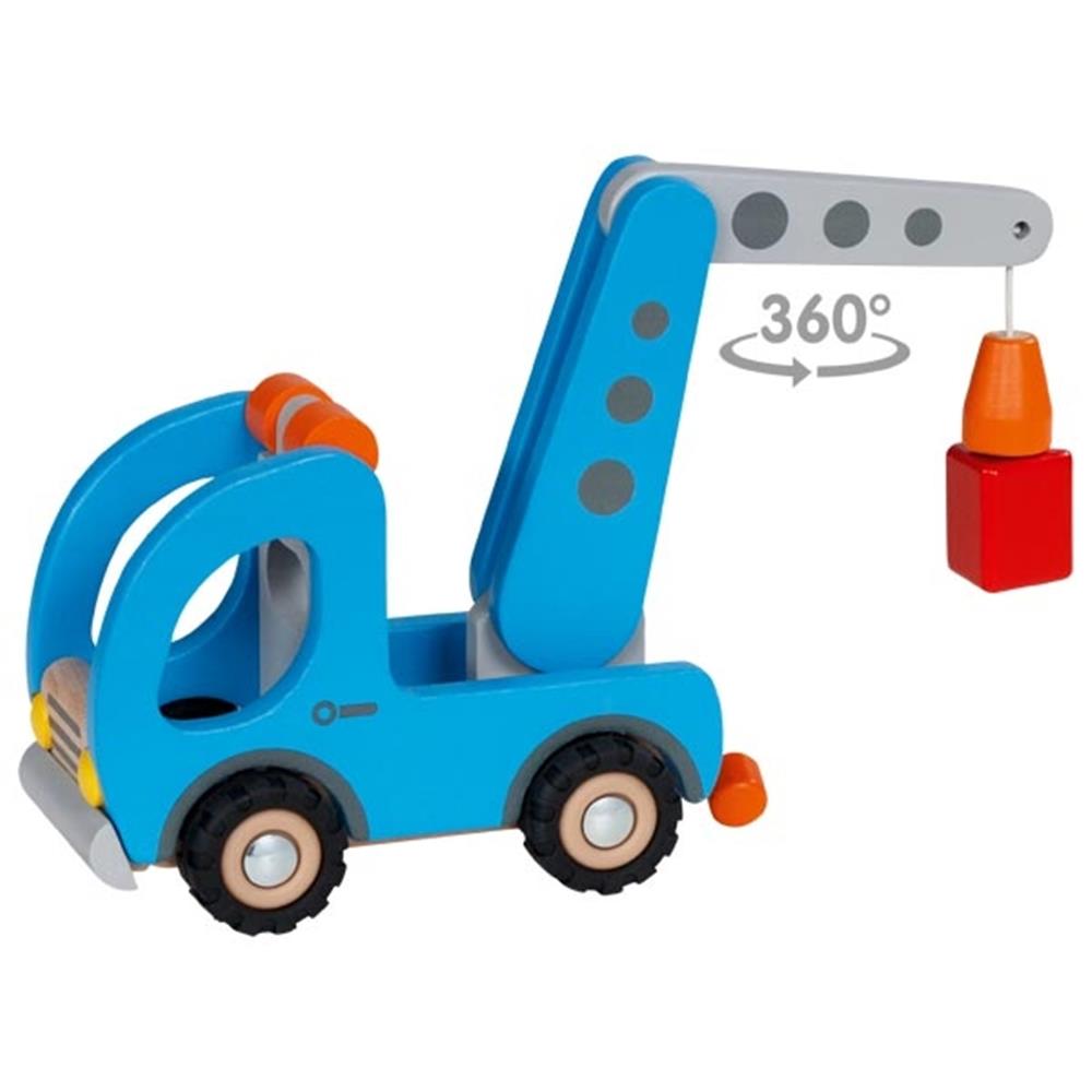 Goki Baufahrzeug aus Holz - Kranwagen mit Anhänger