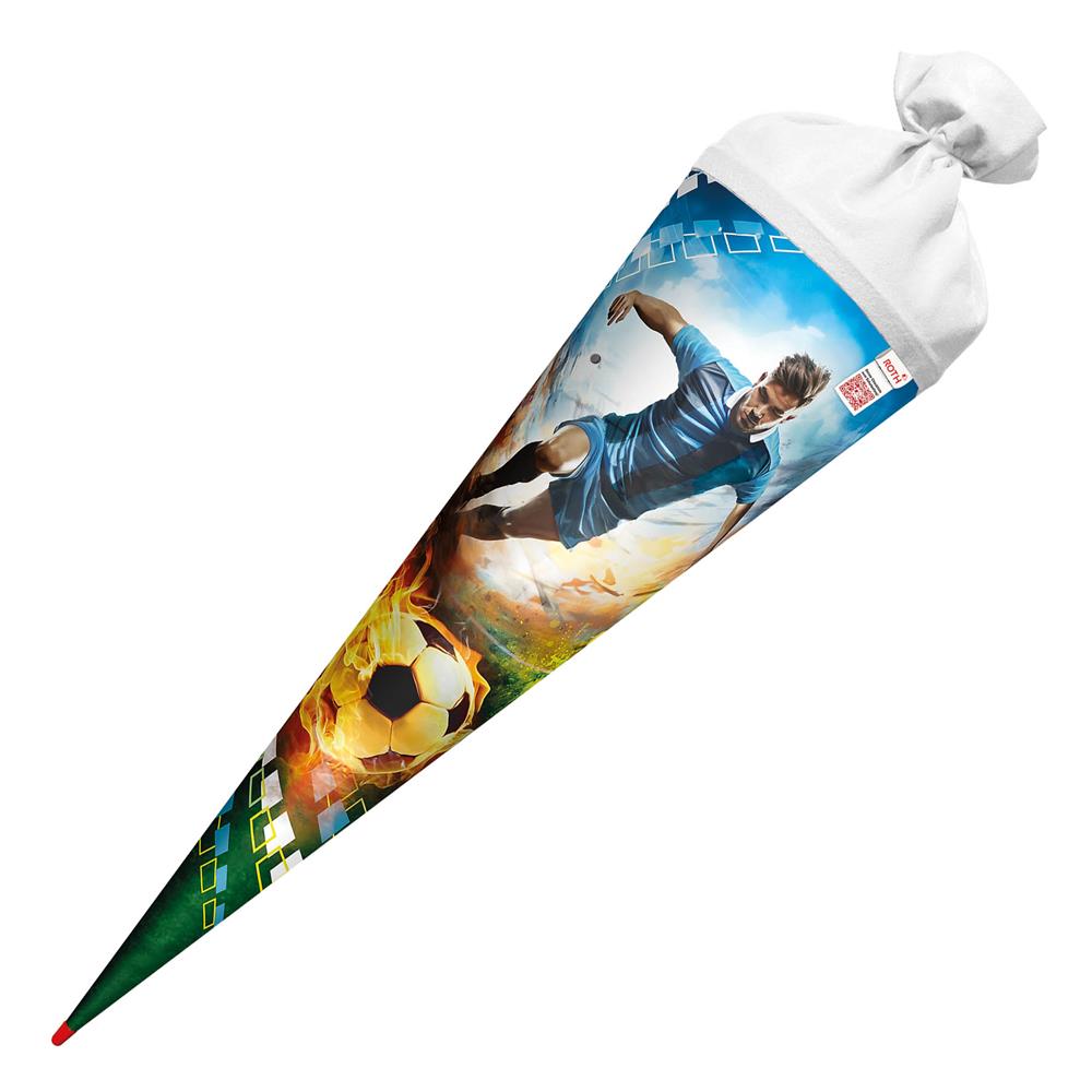 Roth Schultüte Fußballer/Soccer, 70cm, rund, Rot(h)-Spitze, Filzverschluss