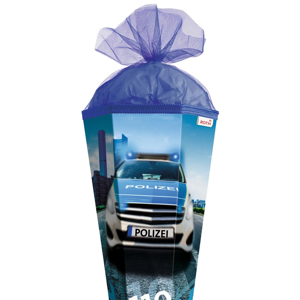 Roth Schultüte Polizei 110, 85cm, eckig, Rot(h)-Spitze, Tüllverschluss