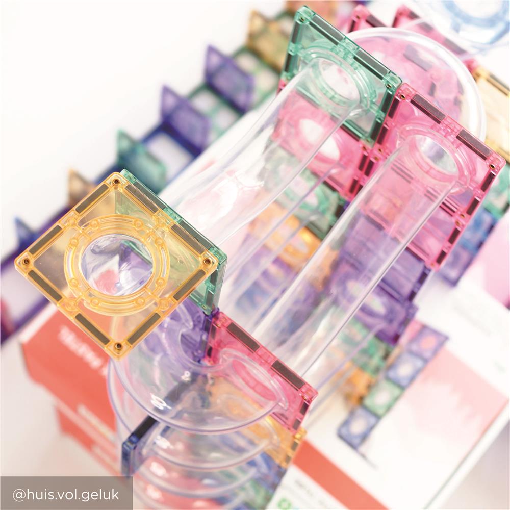 Cleverclixx Kugelbahn-Kreativ-Bausatz in Pastellfarben 70 Teile, Murmelbahn, Magnetspielzeug