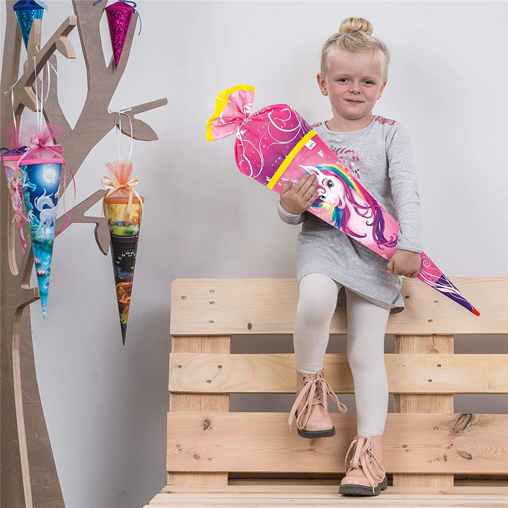 Roth Schultüte Stoffwunder Einhornportrait, 70cm, rund, Rot(h)-Spitze, mit Stoffverschluss