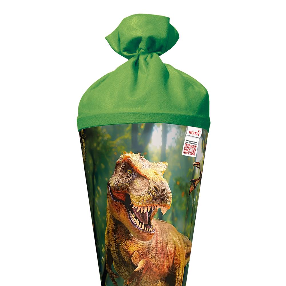 Roth Schultüte Dinosaurier T-Rex, 70cm, rund, Rot(h)-Spitze, Filzverschluss