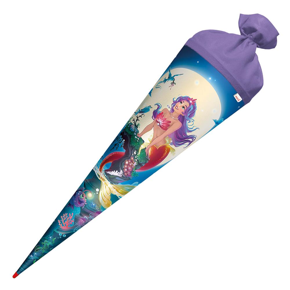 Roth Schultüte Magische Meerjungfrau, 70cm, rund, Rot(h)-Spitze, Filzverschluss, Folieneffekt