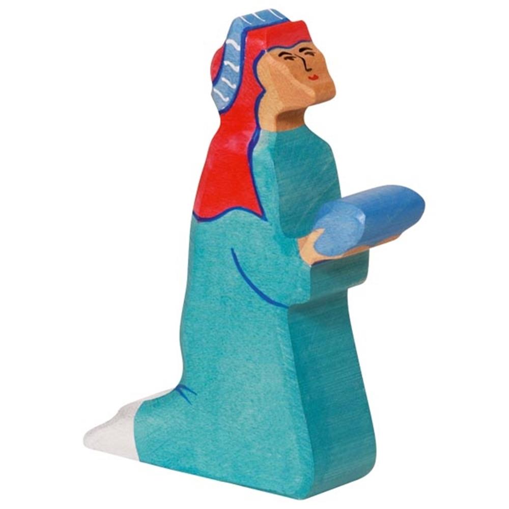 Holztiger Holzfigur - Balthasar 2, blau, Krippenfigur