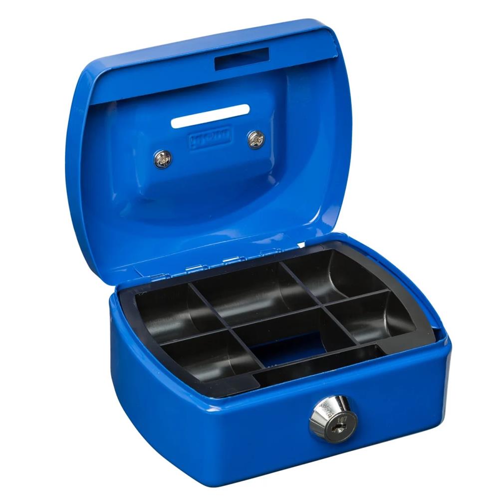 Idena Geldkassette Mini Metall blau 6 Fächer abschließbar