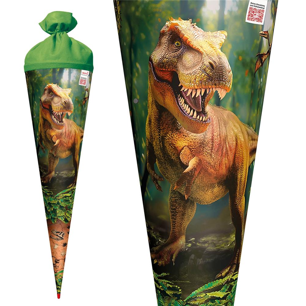 Roth Schultüte Dinosaurier T-Rex Welt, 70cm, rund, Rot(h)-Spitze, Filzverschluss, mit Sound