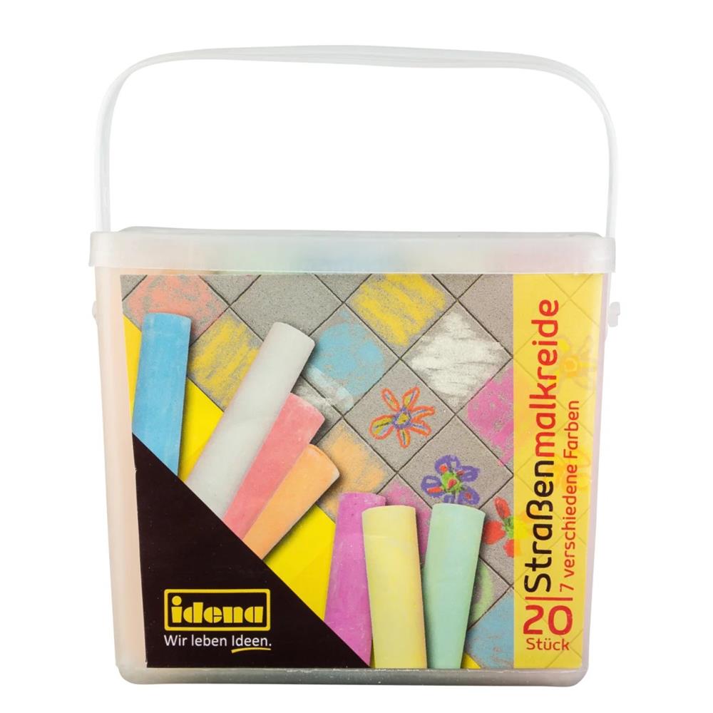 Idena Straßenmalkreide – 20 Stangen in 7 Farben, inkl. praktischer Transportbox