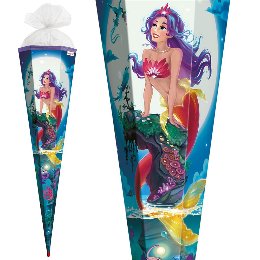 Roth Schultüte Magische Meerjungfrau, 85cm, eckig, Rot(h)-Spitze, Tüllverschluss