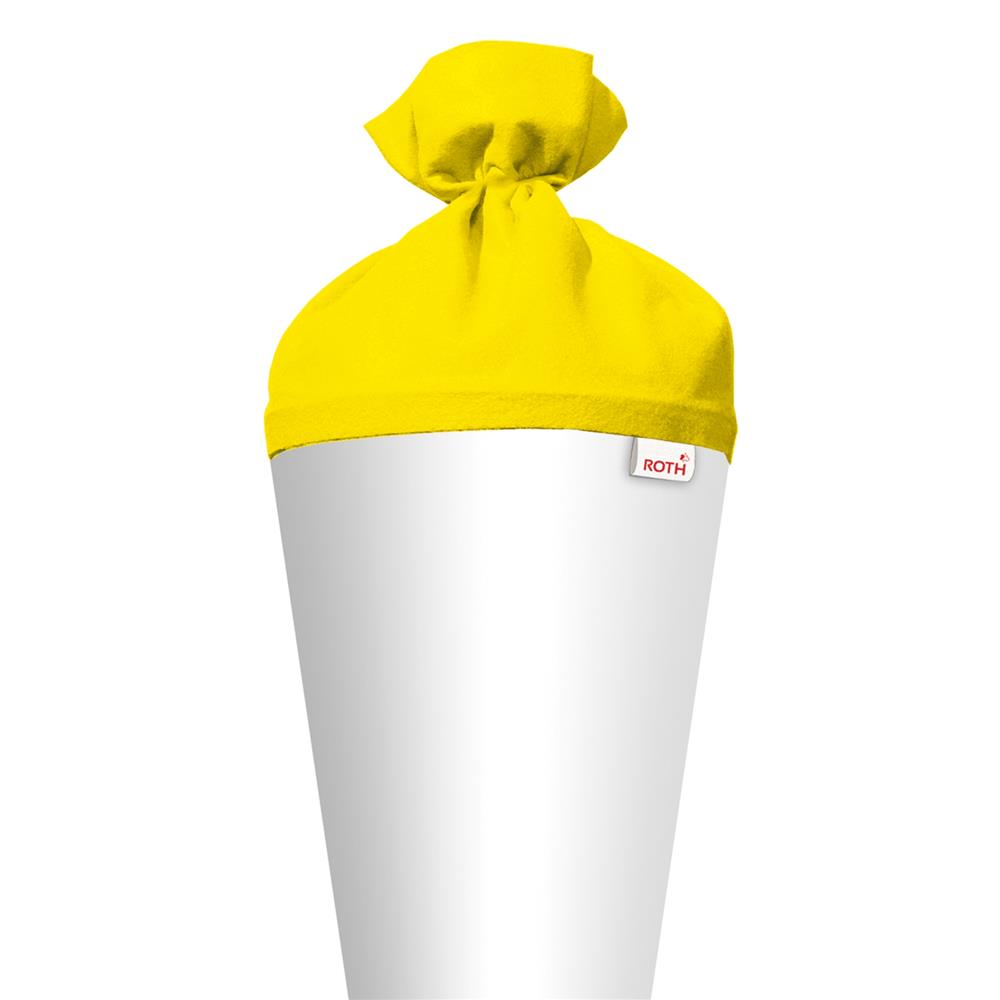 Roth Schultüte-Rohling/Basteltüte, weiß, 70cm, rund, Rot(h)-Spitze, mit Filzverschluss (gelb)