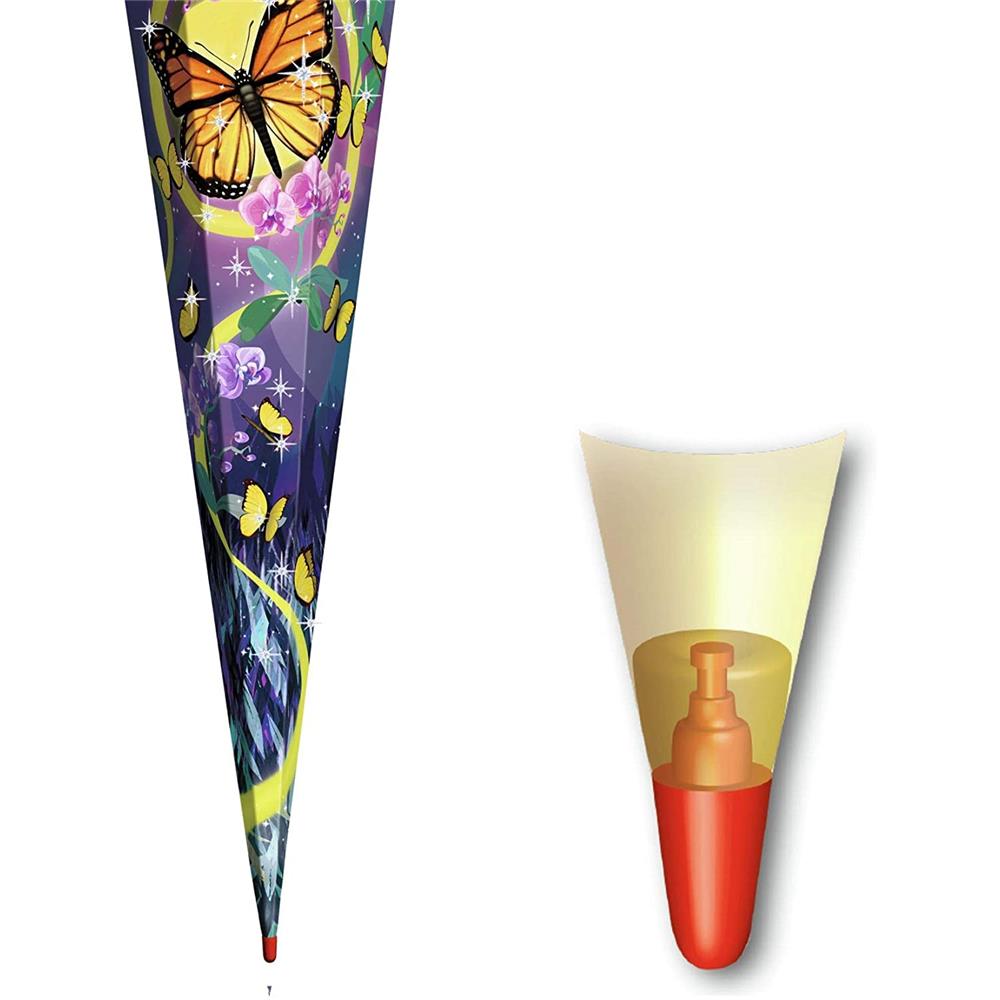 Roth Schultüte Schmetterling, 85cm, eckig, Rot(h)-Spitze, Tüllverschluss, Glitter, Rüschenborte