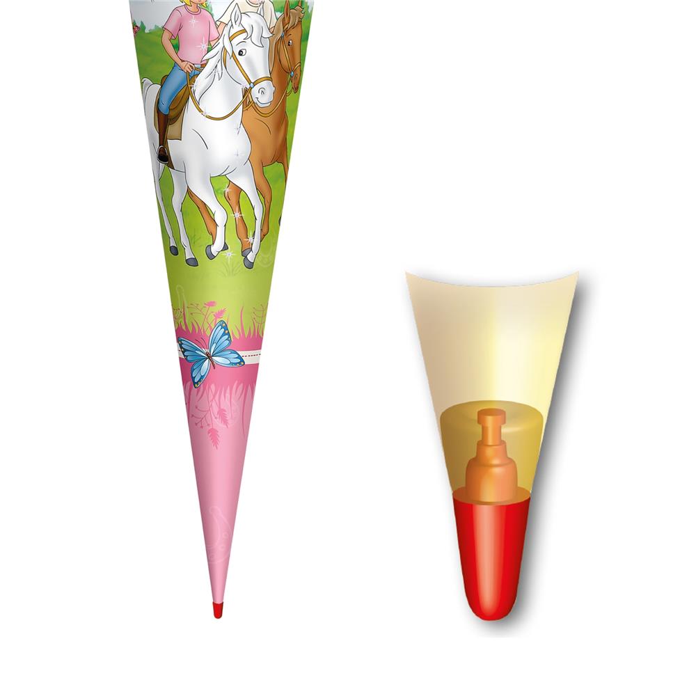 Roth Schultüte Bibi und Tina - Pferdefreunde, 70cm, rund, Rot(h)-Spitze, Filzverschluss, Glitter