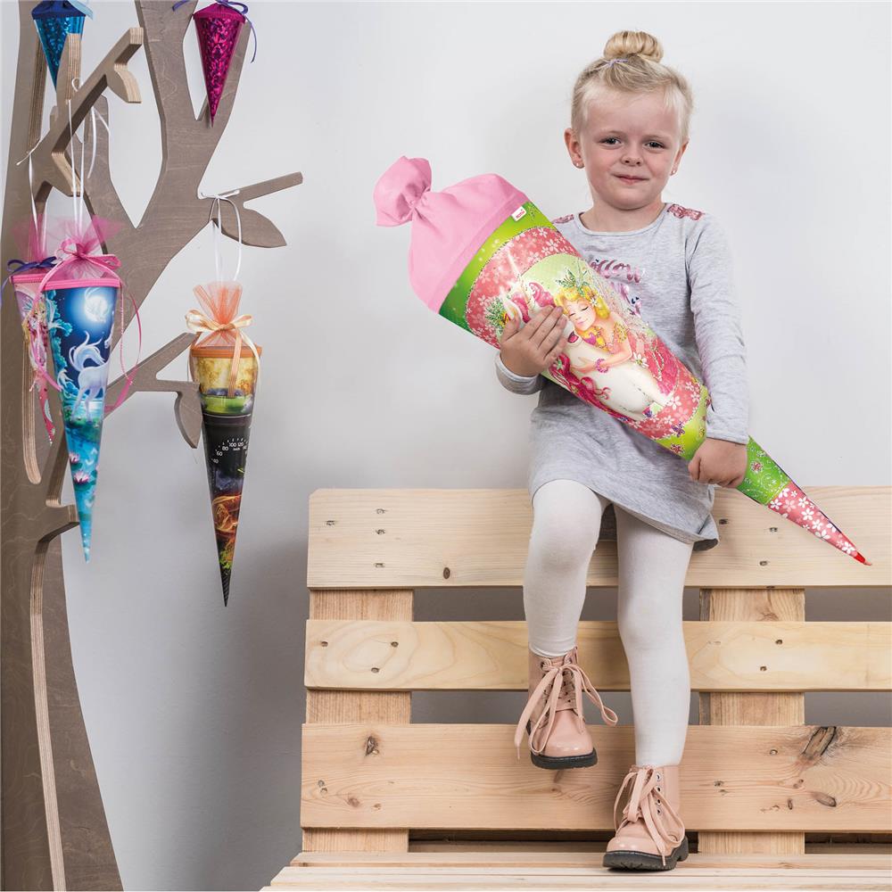 Roth Schultüte Einhornglück, 70cm, rund, Rot(h)-Spitze, Filzverschluss, Glitter