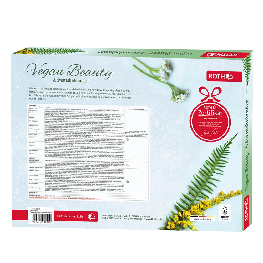 Roth Adventskalender Vegan Beauty – 24 vegane Kosmetikartikel für tierfreie Pflege im Advent