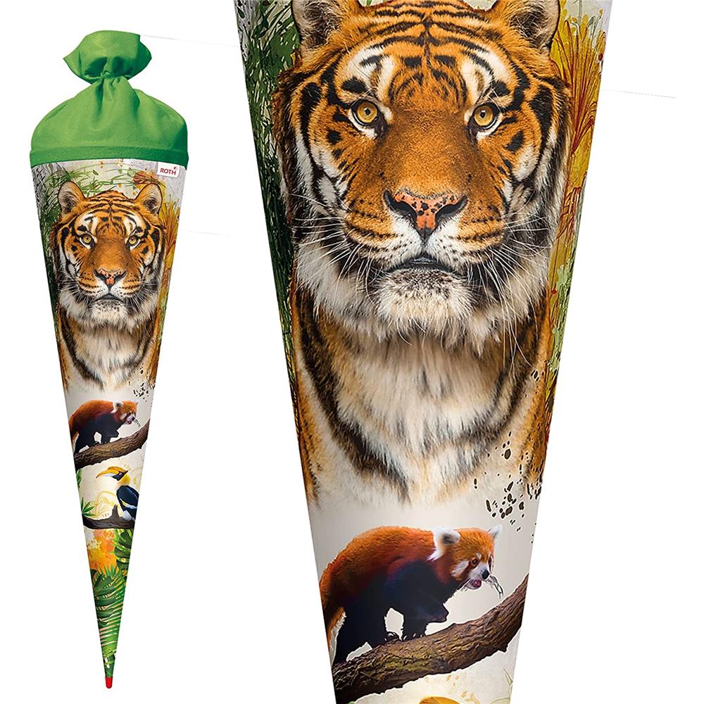 Roth Schultüte Tiger, 70cm, rund, Rot(h)-Spitze, Filzverschluss