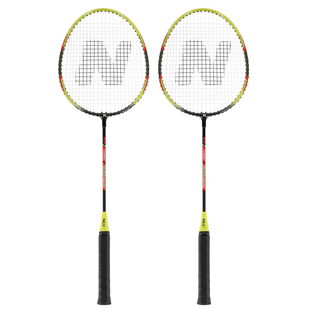 NILS Badminton Set mit 2 Schlägern 3 Federbällen und Tasche, Freizeit Sport