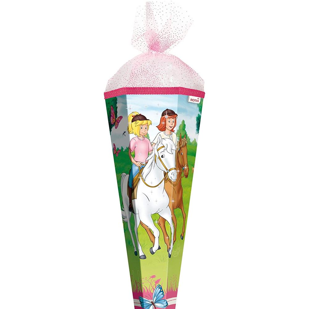 Roth Schultüte Bibi und Tina - Pferdefreunde, 85cm, eckig, Rot(h)-Spitze, Organzaverschluss, Glitter