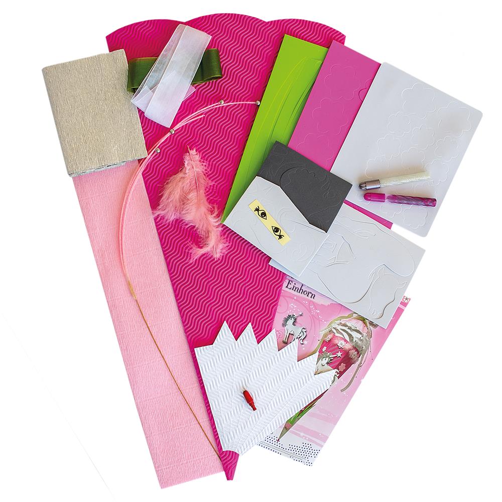 Roth Schultüte-Bastelset, Einhorn, 68cm, eckig, Rot(h)-Spitze, Kreppverschluss