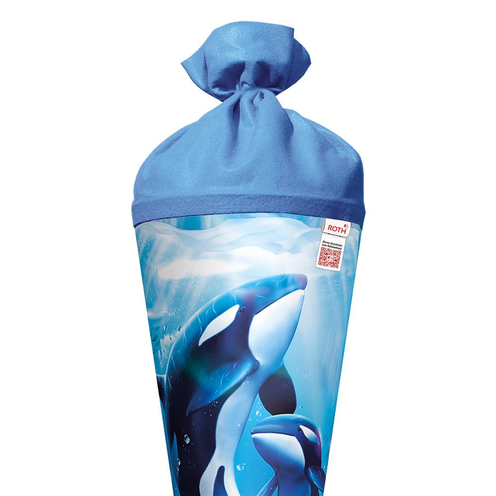 Roth Schultüte Orcas, 70cm, rund, Rot(h)-Spitze, Filzverschluss