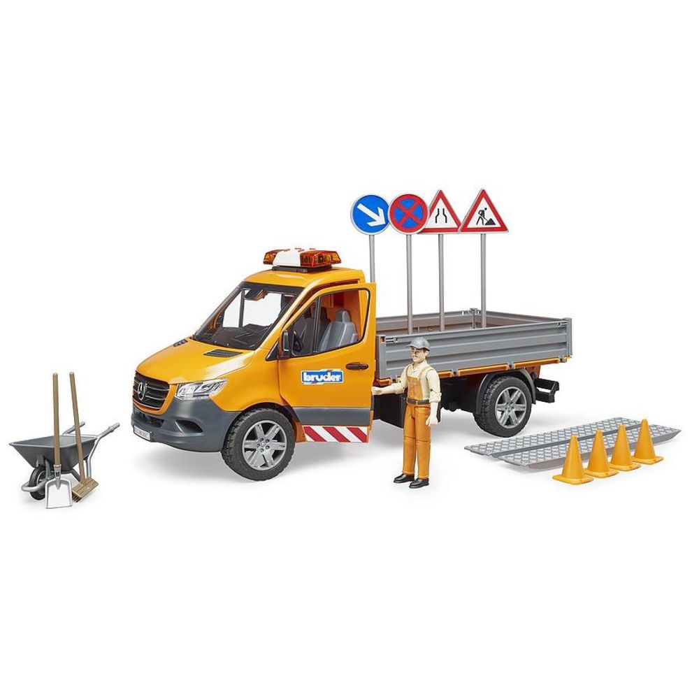 Bruder 02677 - MB Sprinter Kommunal mit Fahrer, Light + Sound Modul und Zubehör