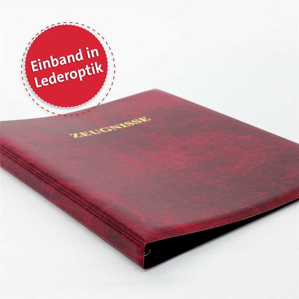 Roth Zeugnismappe in Lederoptik Dunkelrot, mit 12 A4 Klarsichthüllen, dokumentenecht