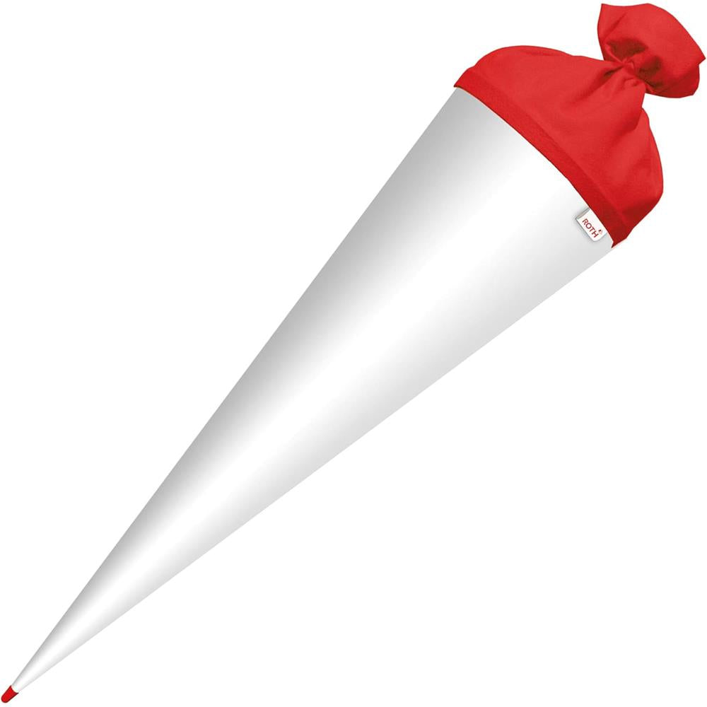 Roth Schultüte-Rohling/Basteltüte, weiß, 70cm, rund, Rot(h)-Spitze, mit Filzverschluss (rot)