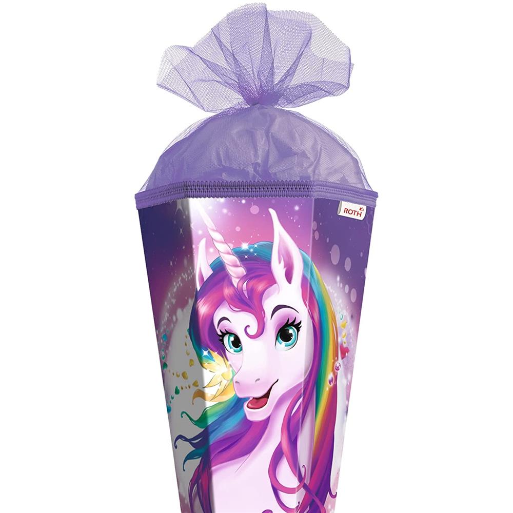 Roth Schultüte Einhornportrait, 85cm, eckig, Rot(h)-Spitze, Tüllverschluss