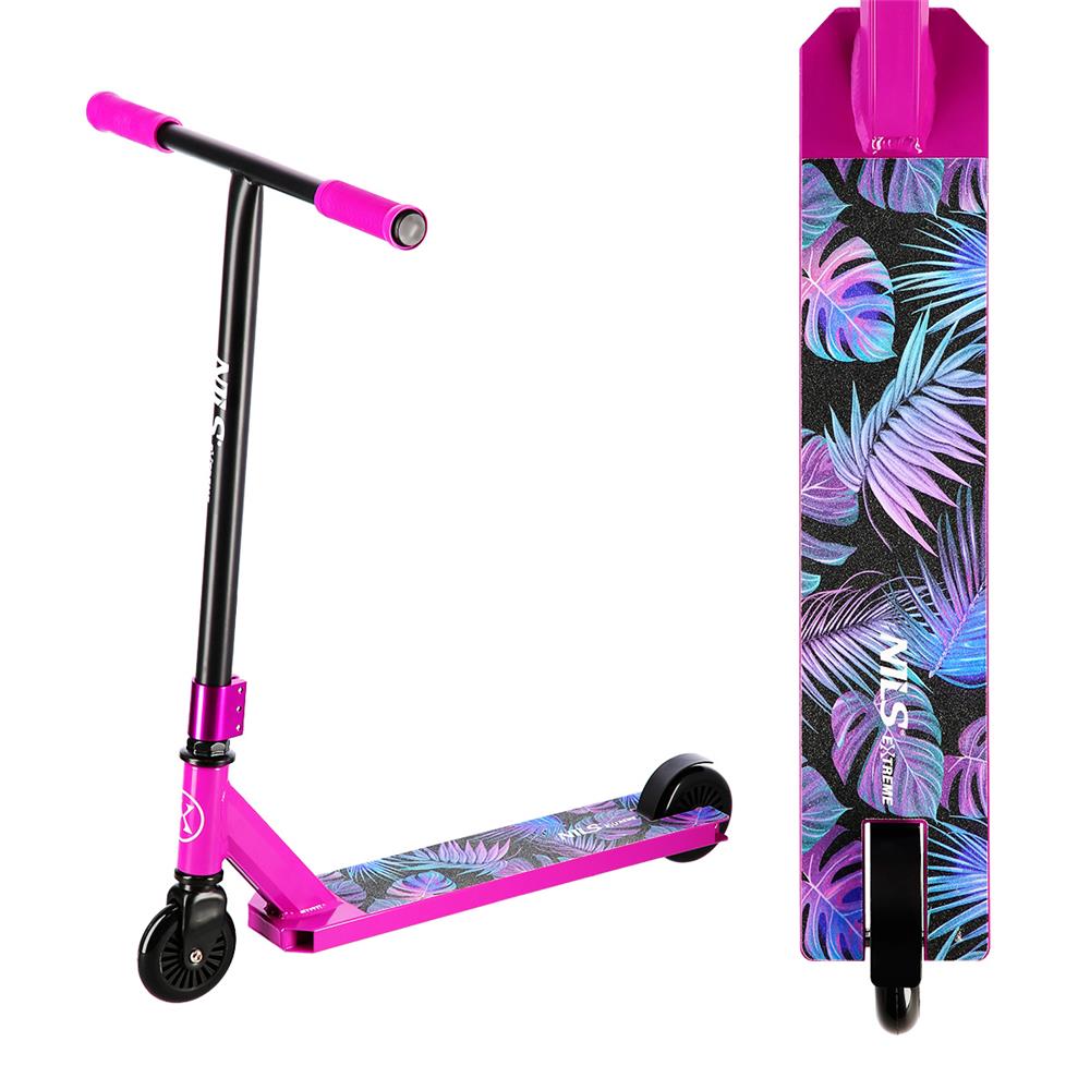 NILS EXTREME HS021 LEAVES Stunt Scooter Pink, Freestyle Roller, ABEC-9, bis 100 kg