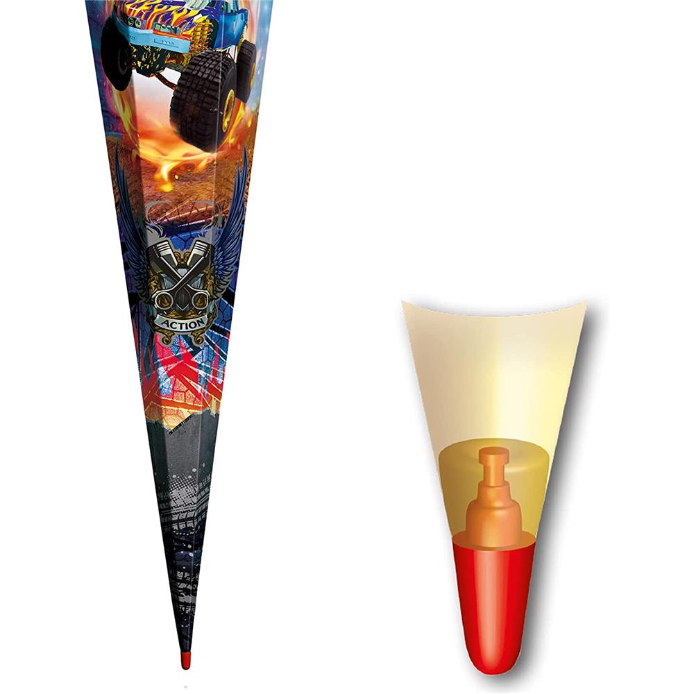 Roth Extra große XXL Schultüte Monstertruck Fire, 100cm, eckig, Rot(h)-Spitze, Tüllverschluss