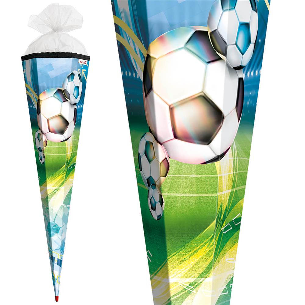 Roth Extra große XXL Schultüte Fußball, 100cm, eckig, Rot(h)-Spitze, Tüllverschluss