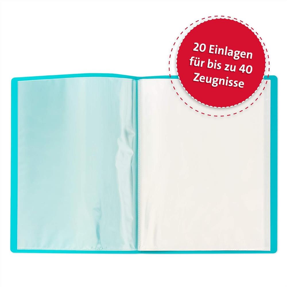 Roth Zeugnismappe Basic Türkis, mit 20 A4 Klarsichthüllen