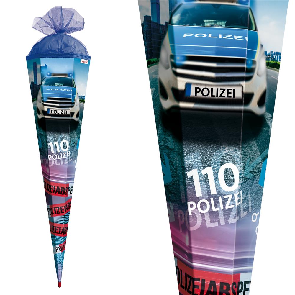 Roth Extra große XXL Schultüte Polizei 110, 100cm, eckig, Rot(h)-Spitze, Tüllverschluss