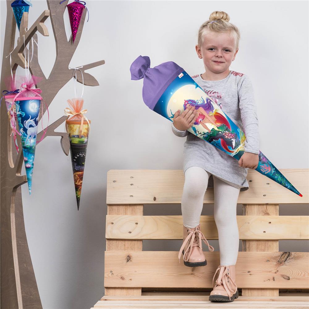 Roth Schultüte Magische Meerjungfrau, 70cm, rund, Rot(h)-Spitze, Filzverschluss, Folieneffekt