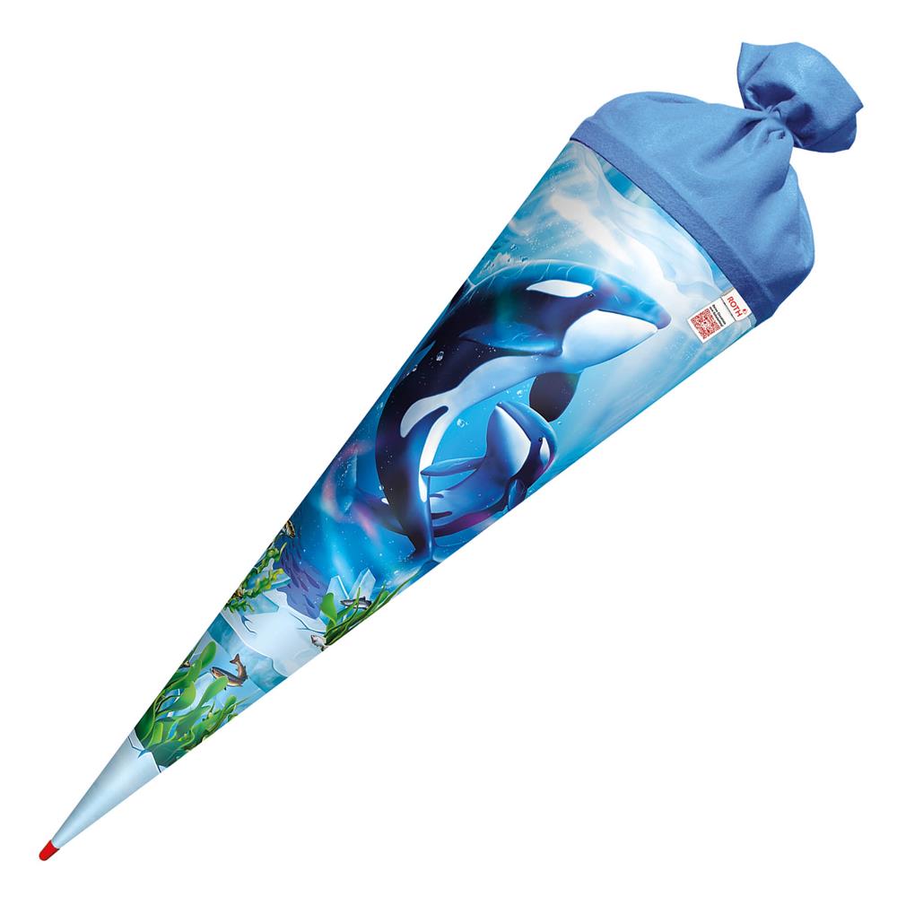 Roth Schultüte Orcas, 70cm, rund, Rot(h)-Spitze, Filzverschluss