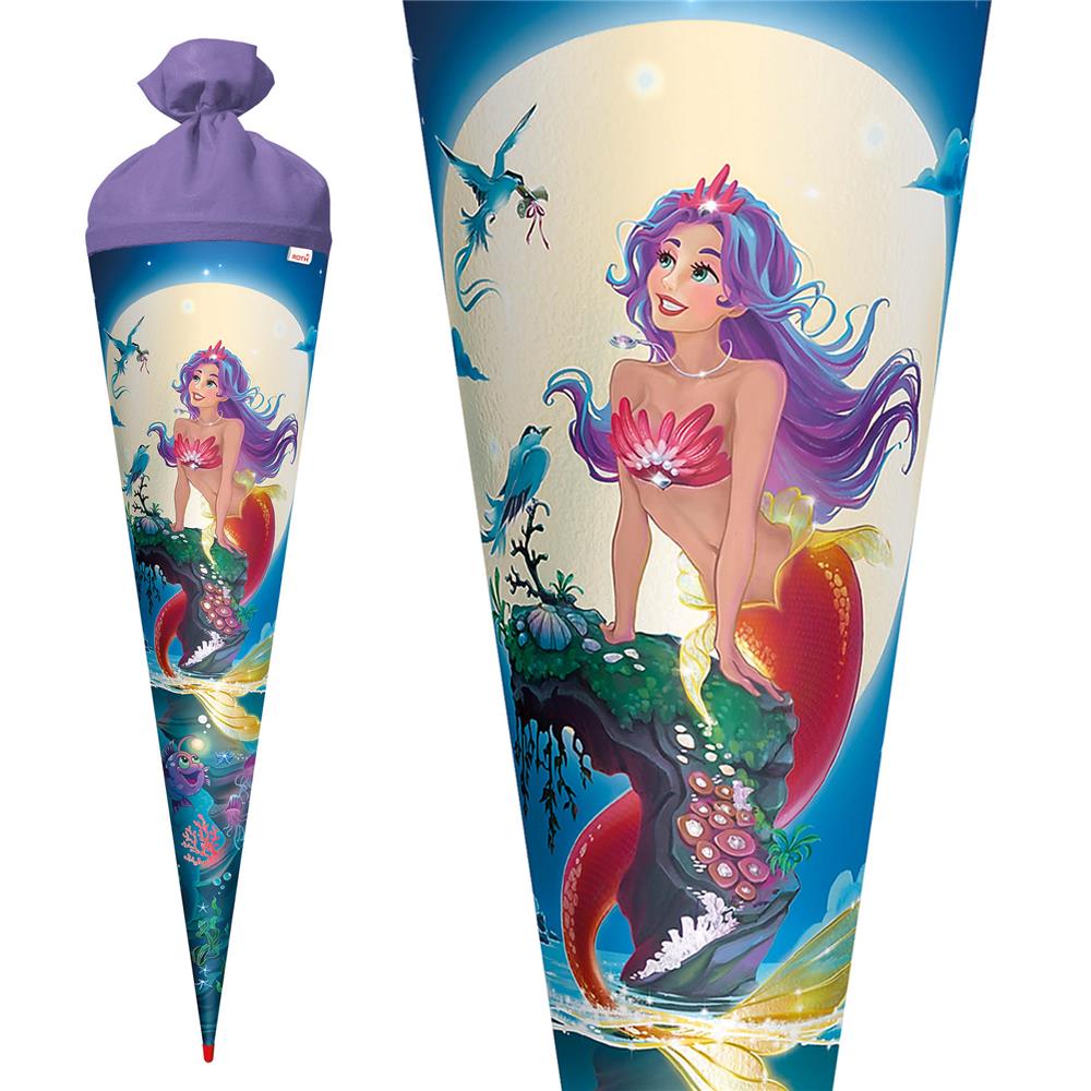Roth Schultüte Magische Meerjungfrau, 70cm, rund, Rot(h)-Spitze, Filzverschluss, Folieneffekt
