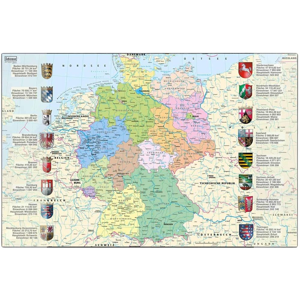 Idena Schreibtischunterlage mit zwei Einstecktaschen, Deutschlandkarte