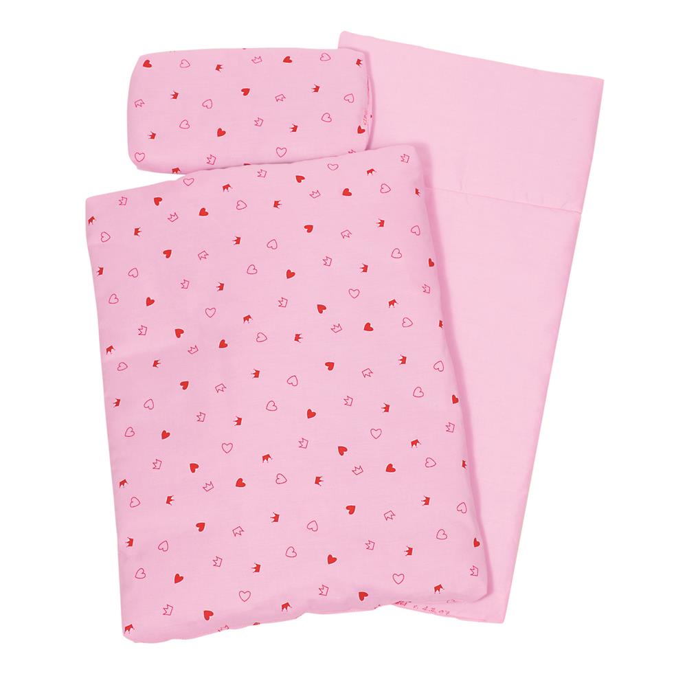 Goki Puppenbettzeug Herz/Krone, Puppenbettwäsche, rosa
