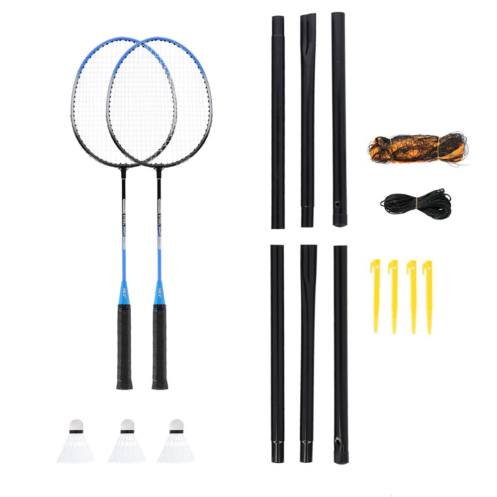 NILS Badminton Set mit Netz, 2 Schlägern und 3 Federbällen, Outdoor Garten Freizeit
